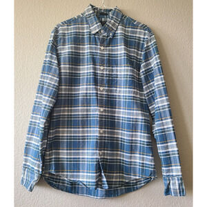 J. Crew Men's Oxford 100% Cotton Slim Fit‎ Button Shirt Blue Plaid Medium Preppy